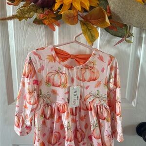 Charming Pumpkin Print Kids Dress